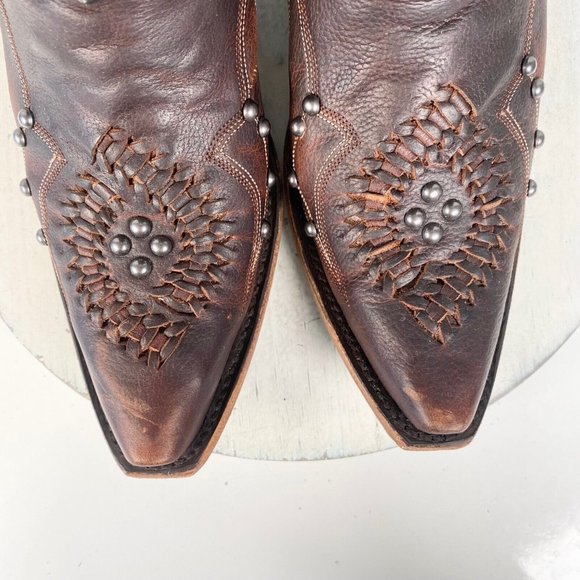 Lane COSSETTE Cowgirl Western Boots 10 Brown Leather Mid Calf Cowboy Snip Toe - Picture 6 of 10
